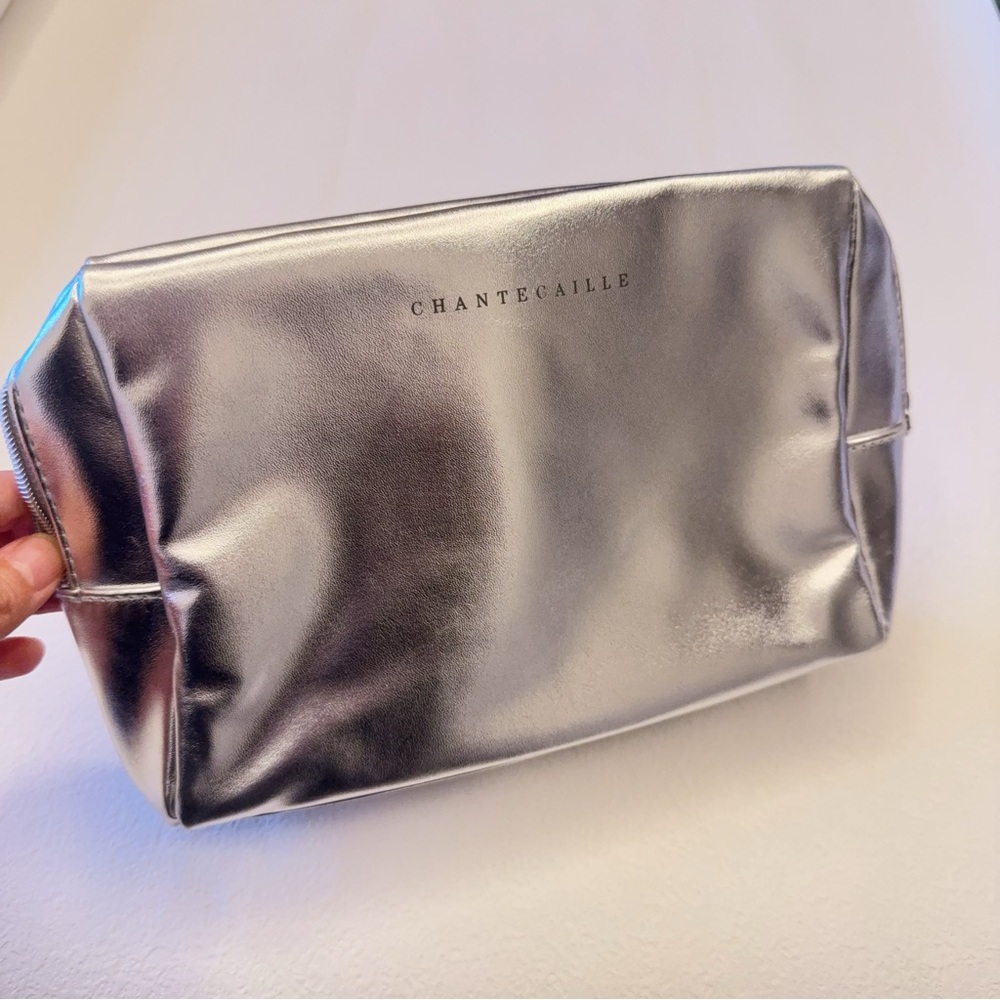 Chantecaille Metallic Silver Pouch cosmetic bag
